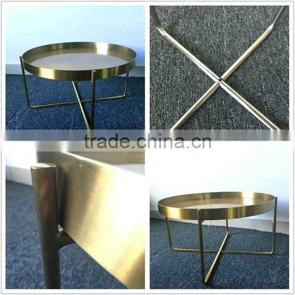 High Quality Metal Color Stainless Steel Folding End Table With Glass Top photo-5