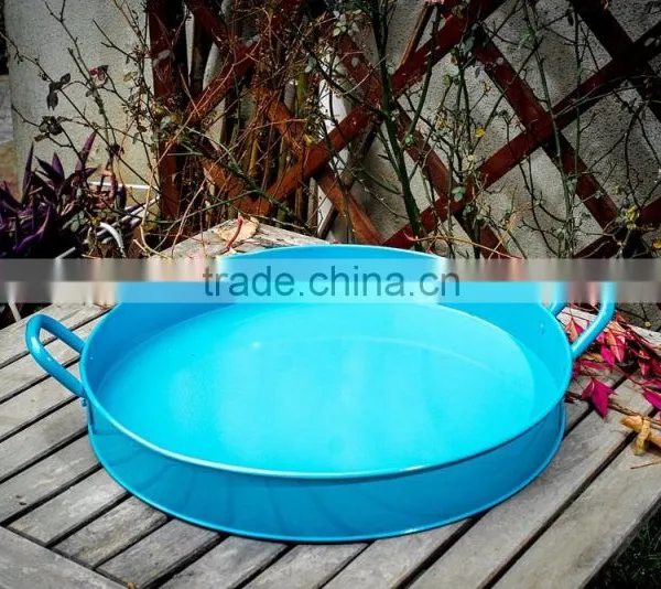 Fancy Round Colorful Printed Custom Metal Tin Dinner Plate Tin Tray Antislip Bar Serving Tin Trays photo-3