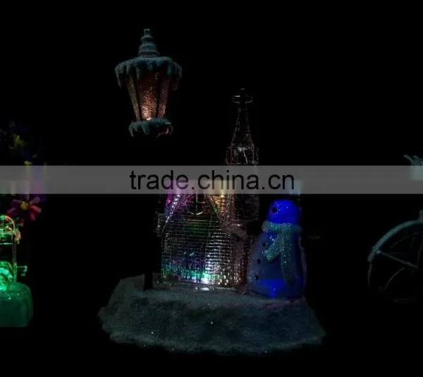 Led Acrylic Christmas Snow Church With Snowman and Tree photo-4