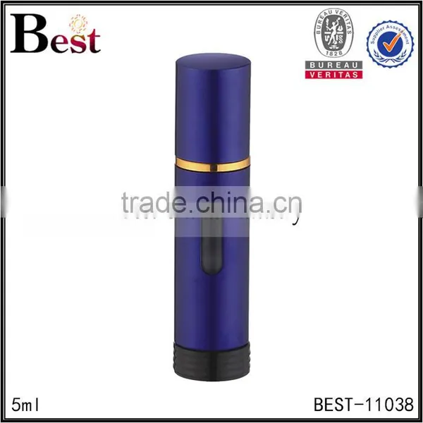 Wholesale Cosmetic 5ml Aluminum Screen Printing Luxury Perfume Bottle Small Porket Spray Blue Bottle Perfume Best Selling