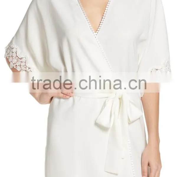 Satin Robes Women Silk 100% Polyester Lace Crochet Trim Short Robe Sexy Women photo-2