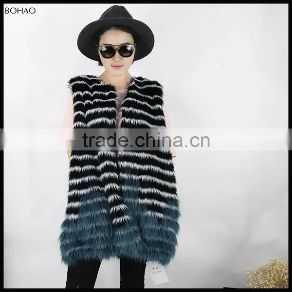 European Style Best Quality Blue Faux Fur Vests For Women photo-5