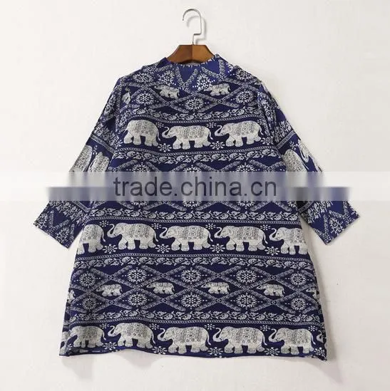Women Drape Vintage Printed Retro Style Long Sleeve Dresses photo-6