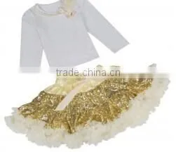 Long Sleeve Flower Sequin Fluffy Pettiskirt for Girls- Embroidered Costume With Belt-- Stage Wear photo-2