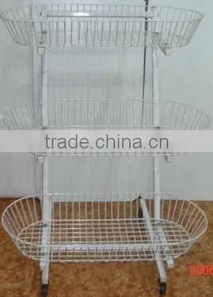 Shopfitting Movable 3 Layers Wire Mesh Fruit Rack Display Shelf