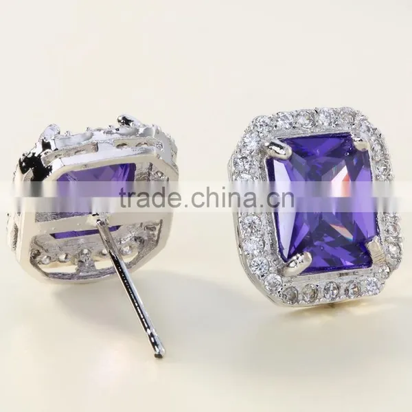 Amethyst Women Purple Zircon Platinum Plated Stud Earring photo-4