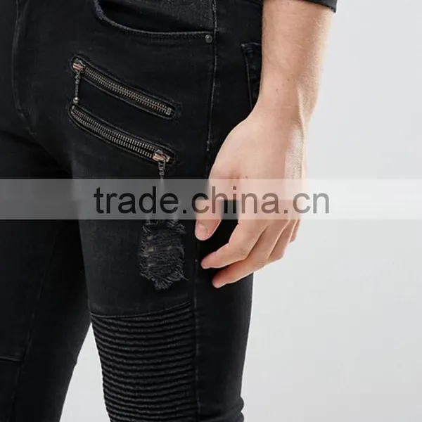 2017 New Style Fashion Black Biker Scratch Jeans Pent Men Skinny Ripped Bulk Wholesale Men's Jeans Pants photo-4