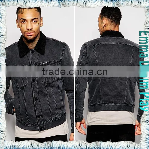 Black Denim Fleece Jacket for Mens With Variations Tops photo-2