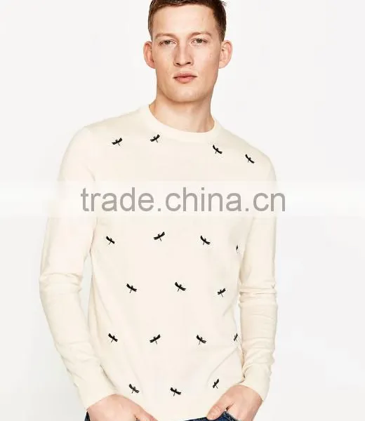 Mens Plain White Long Sleeve Animal Print Pullover Sweater for Wholesale photo-2