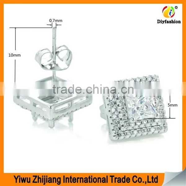 Double Row Diamond Set Square Zircon Platinum Plating Zircon Stud Earrings photo-3