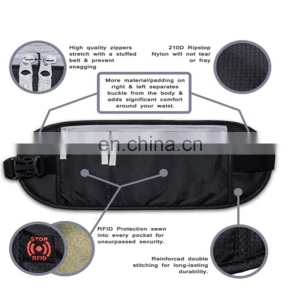 Rfid Blocking Black Ripstop Nylon Travel Waist Phone Pocket photo-4