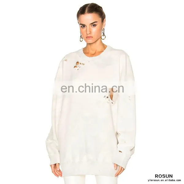 Pullover Crew Neck Destoryed Plus Oversized Knit Jumper photo-2