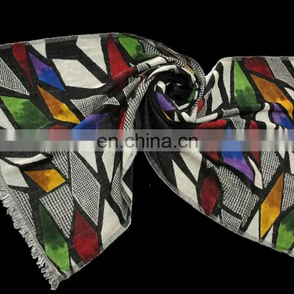 AZO FREE & COLOR FAST 100% MERINO WOOL PRINTED JACQUARD SCARF FOR RETAIL / WHOLESALE / PROMOTION photo-3