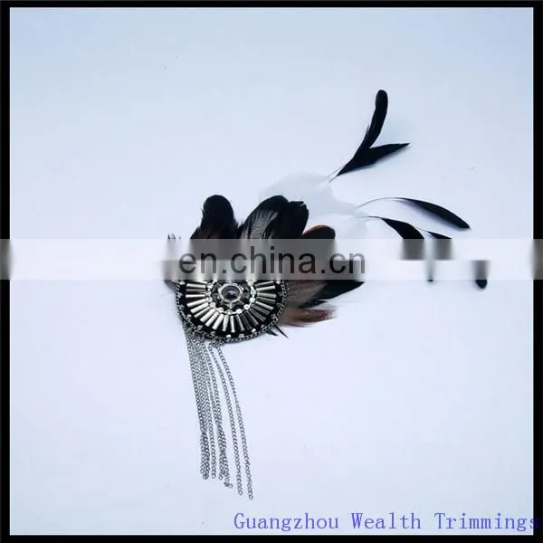 Blakc and White Feather Hair Fascinator/hairband/head Wear/with Chains Decoration