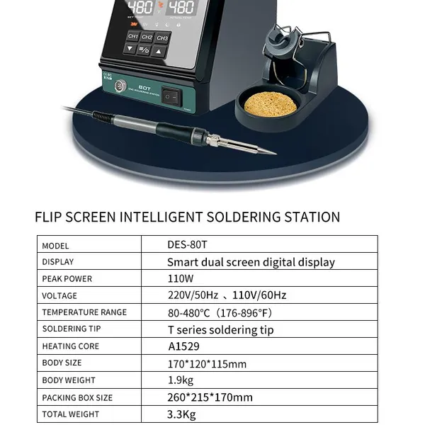 DES 80T Flip Screen 100W Intelligent Soldering Station photo-5