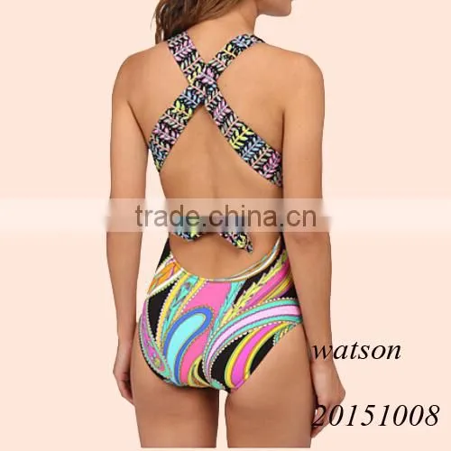 2016 Garden Paisley Print Ladies One Piece Swimwear Women Swimsuit photo-2