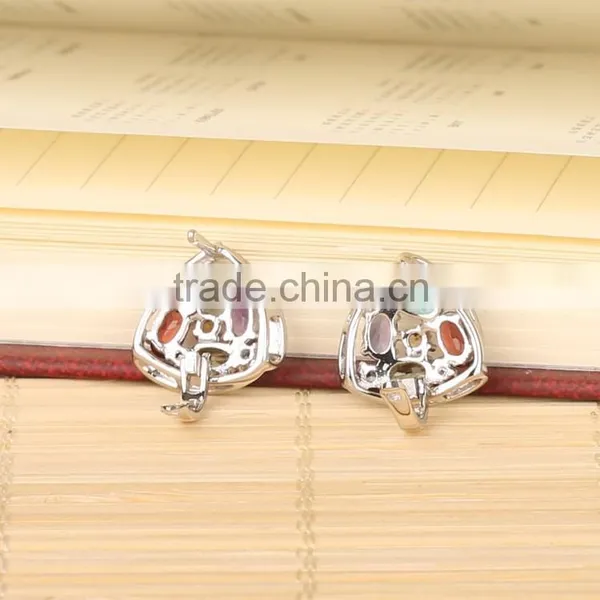 925 Sterling Silver Muilti Color Genuine Gems Clip on Earring Amethyst,Topaz,Peridot,Citrine,Garnet Mix or Single photo-4