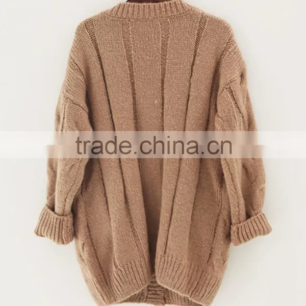 V-neck Jacquard Knitting Wear Long Sleeve Pocket Long Lady Winter Thick Sweater Cardigan photo-3