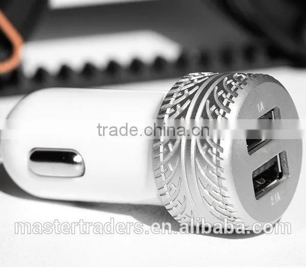Coteetci Dual USB Ports For Phone 3.6A Fast Charging Tire Texture Design Aluminum Car Charger For Samsung/iPhone/HTC/LG TB-0189 photo-6