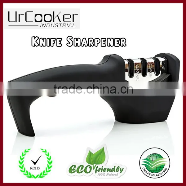 Knife Sharpener, 3-Stage Knife Sharpening System, Sharpens Metal and Ceramic Knives, Black