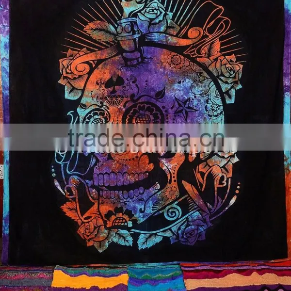 Tie Dye Skull Tapestry Indian Wall Hanging Queen Hippie Tapestries Cotton Bedspread Boho Throw Blanket photo-2