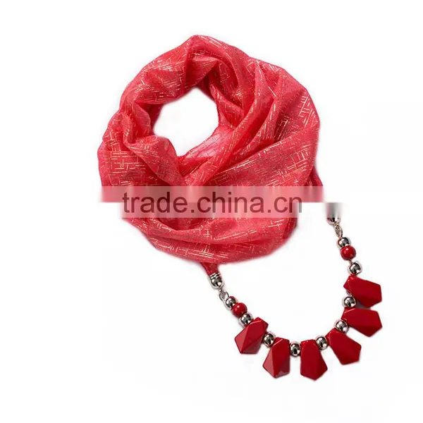 Chiffon Scarf With Large Acrylic Beads Chain for Women photo-2