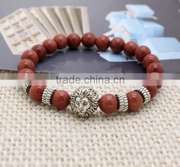 2016 Handmade Manufacturer of High Quality Lion Silver Charms Natural Stone Bead Stretch Bracelet photo-4