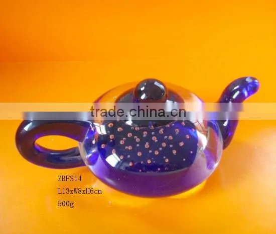 Handmade Glass Tea-pot With Bubbles/glass Paperweight Fordecoration
