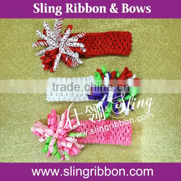 Hot Sales Curly Grosgrain Ribbon Bow Elastic Crochet Headband For Kids photo-2