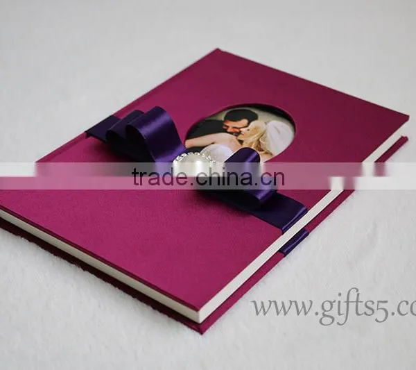 Luxury Silk Covor Wedding Guest Book With Ribbon photo-3