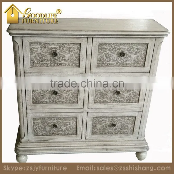 Distressed Finish Wooden Drawer Storage Cabinet photo-2