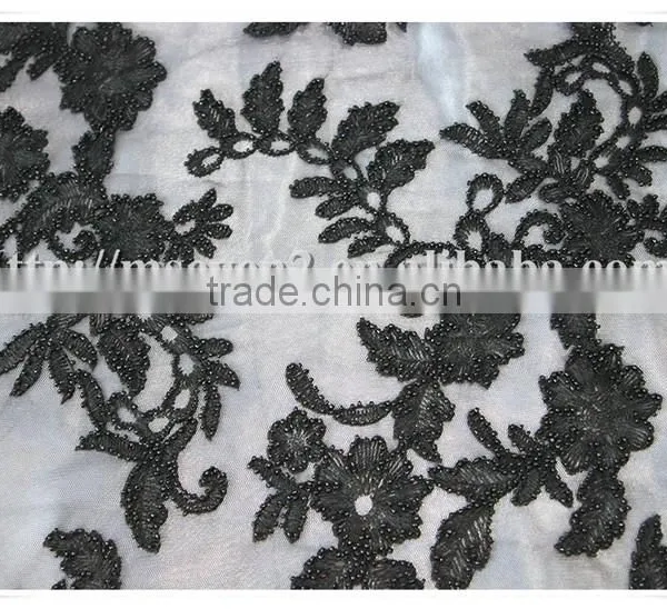 Latest Modern Black Beads Embroidery Textile Fabric for Cloths or Dress photo-2