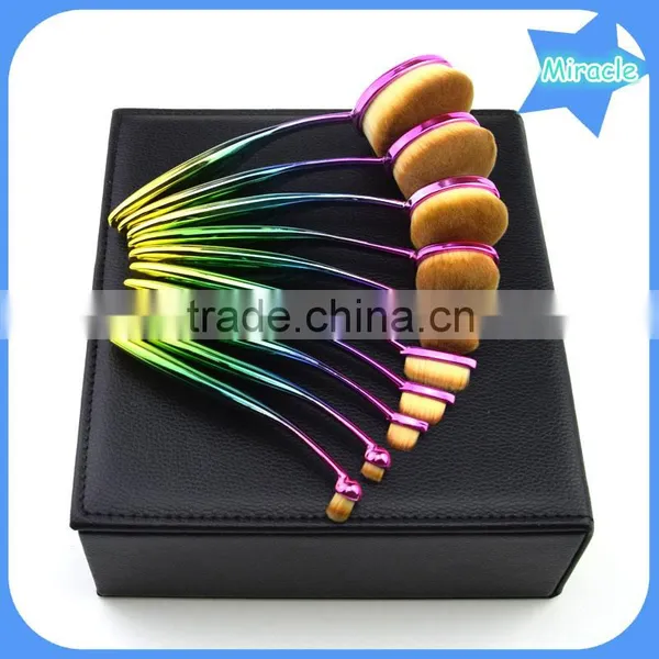 2016 Hot 10pcs Rainbow Color Privalte Label Oval Multi-purpose Makeup Brush With Make up Brush Box photo-6