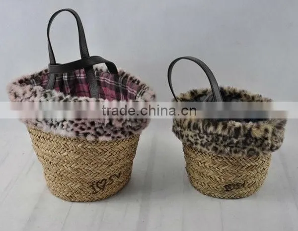 Leopard Print Straw Handbag