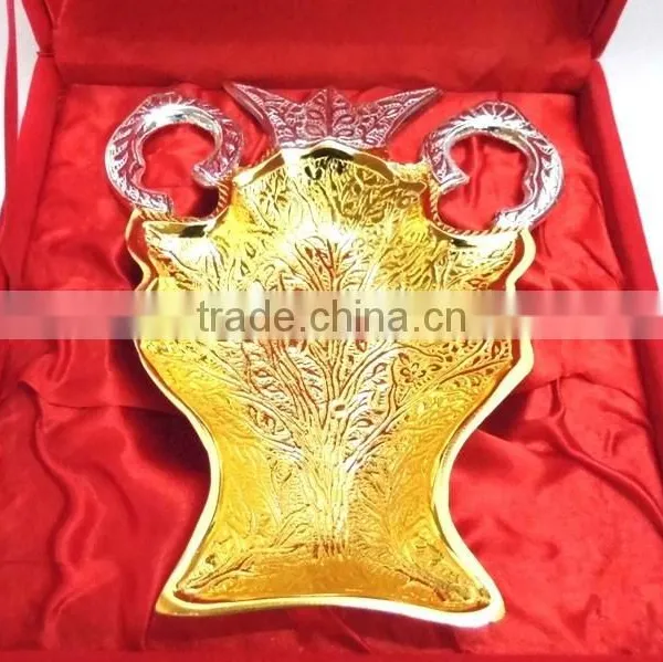 Promotional Gift, Corporate Gift Item Gold and Silver Plated Unique Style Brass Tray photo-3