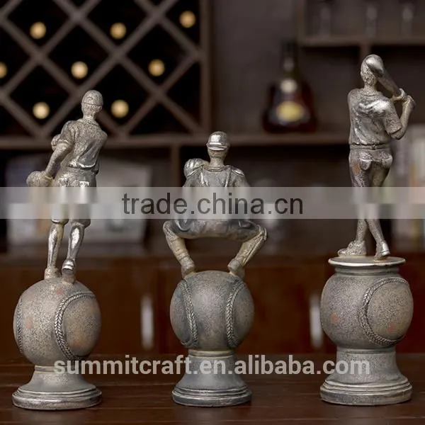 Set of 3 Resin Vintage Baseball Player Figurine photo-2