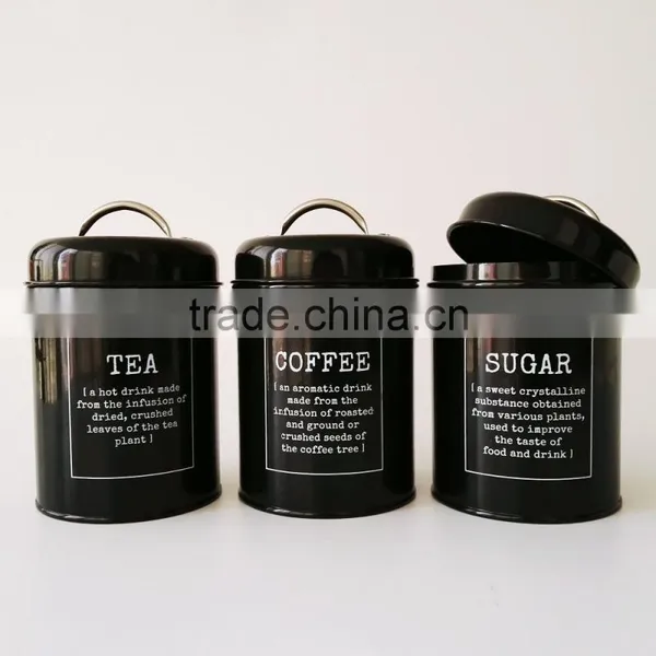 1.5L Retro Metal Tea Coffee Sugar Can Bin Pea Bean Lentil Set of 3 Storage Canister photo-6