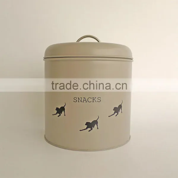 Metal Cat Dog Pet Dry Food Storage Container Tin With Scoop, Cream photo-6