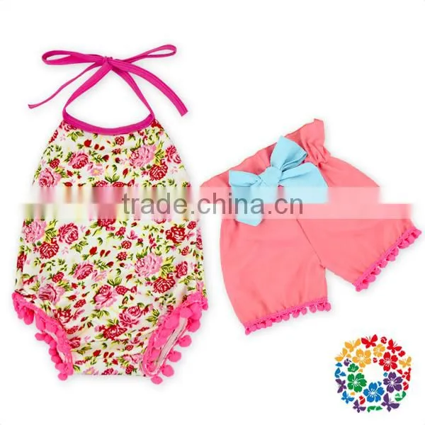 Baby Girls Summer Two Pieces Halter And Shorts Set Pink Flower Bodysuit Clothing Manufacturers Romper Girls photo-3