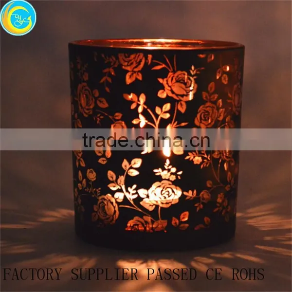 Black Laser Cut Rose Glass Candle Containers Candlestick photo-4