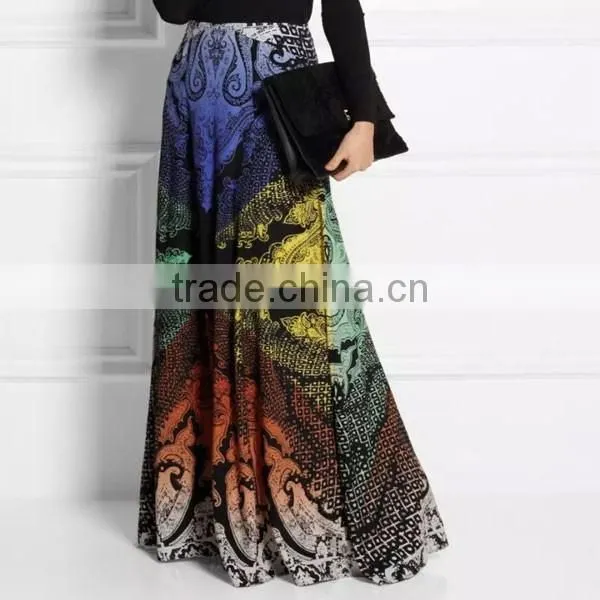High Quality Printed Ladies Long Silk Skirt photo-3