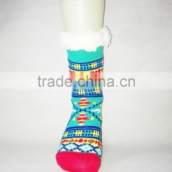 Ladies Chunky Thermal Knitted Fluffy Fleece Lined Fairisle Pattern Winter Slipper Socks photo-6