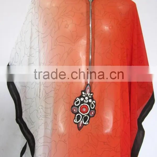 ORANGE Georgette Shaded CAFTAN Kaftan Tunic Poncho Zip Cover up photo-2