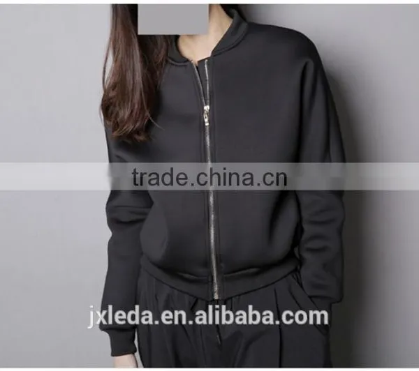 Best Quality Lady Biker Bomber Jacket Black Solid Zipper Coat Women Cloths 2016 photo-5