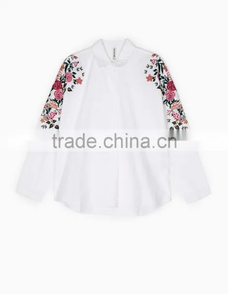 2017 Spring and Summer National Style Embroidered Long Sleeve Blouse Lapel Embroidery White Cotton Shirt photo-5