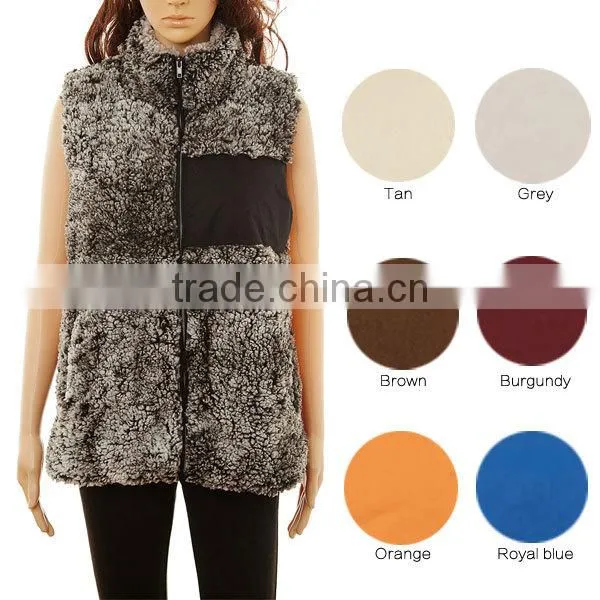 Wholesale Girls Plain Sleeveless Winter Faux Fur Warm Fur Monogrammed Sherpa Fleece Women Vest With Zipper and Pocket photo-2