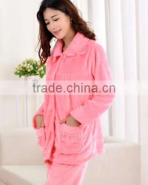 Pink Simple Flannel Fleece Women Sleepwear High Quality photo-2