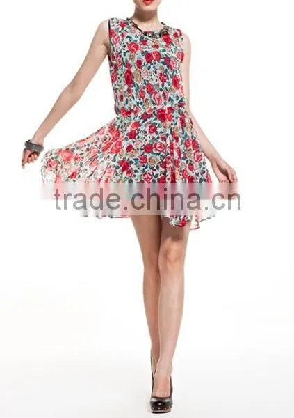 Beautiful Printed Casual Women Dress Short Summer Dress Girls Beach Dress Chiffon Printed Dress Floral Dress Cotton Belt Skirts photo-2