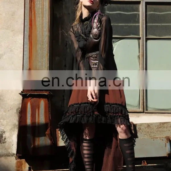 RQBL Gothic Women's Transparent Shoulders and Sleeves Blouse With Jabot photo-4