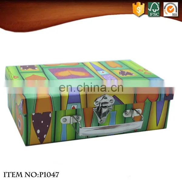 Portable Mini Paper Cardboard Medicine Cabinet Suitcase Gift Box Storage Box With Antique Metal Handle